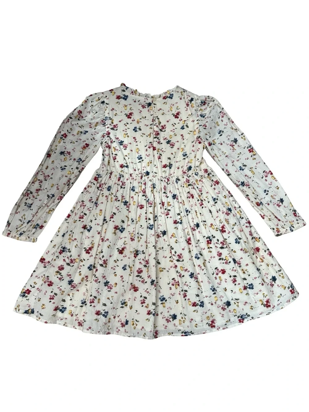 GAP Cream Floral Smocked Long-Sleeve Dress with Gold Accents in Size 6-7